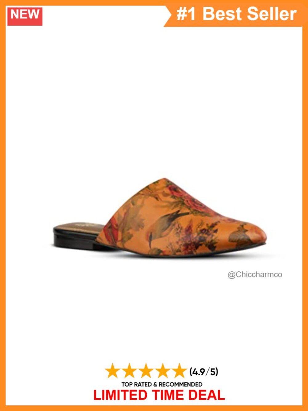 Genuine Leather Flat Mules Round Toe Slip-On Comfort
